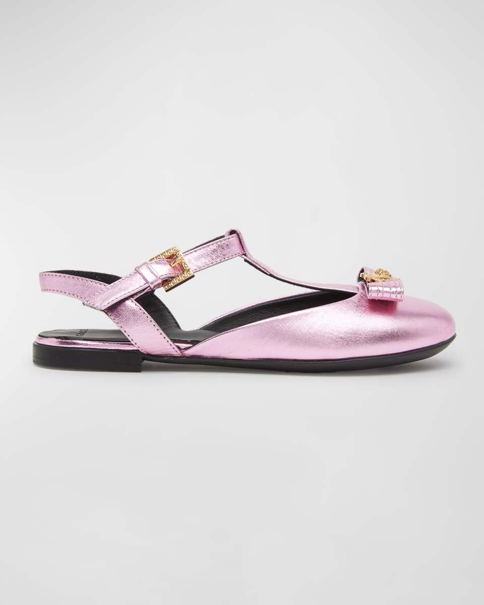 Girl's Laminated Leather Slingback Ballerina Flats, Toddler