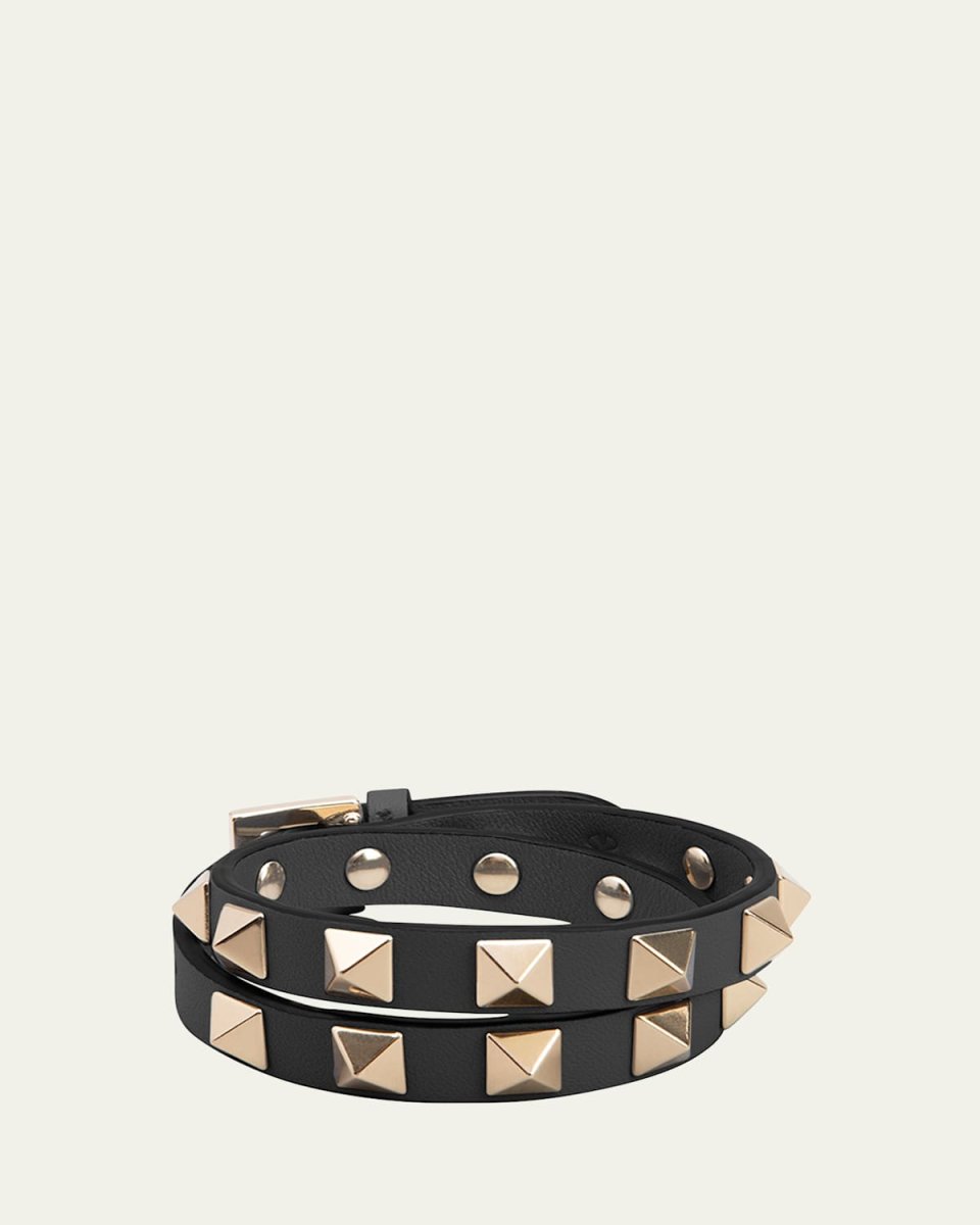 Rockstud Leather Double Wrap Bracelet