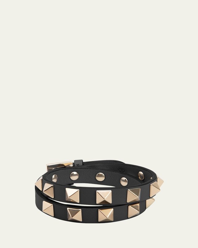 Rockstud Leather Double Wrap Bracelet