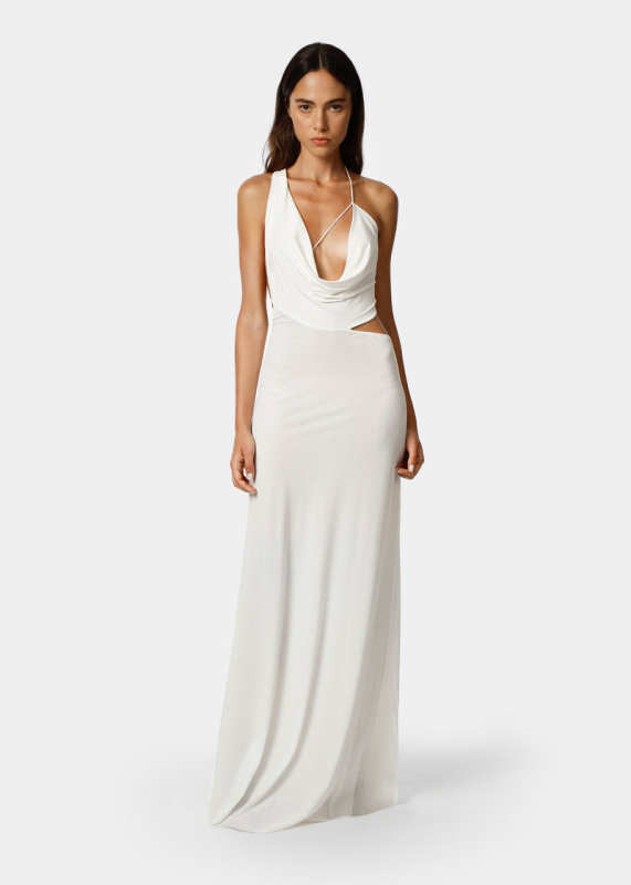 AMAZUÌN ISELIN. Asymmetrical plunge neck maxi dress