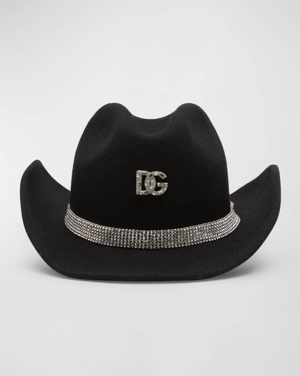 Crystal-Embellished DG Wool Cowboy Hat