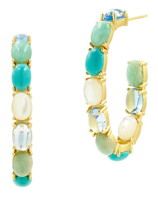 Multi-Stone & Mother-of-Pearl Open Hoop Earrings