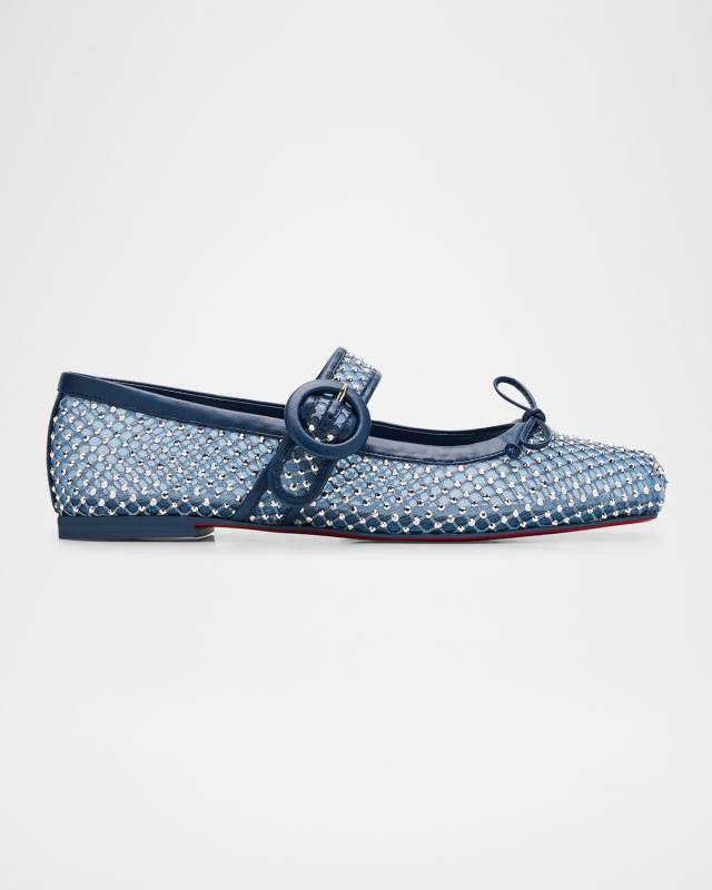 Mesh Net Mary Jane Red Sole Ballerina Flats