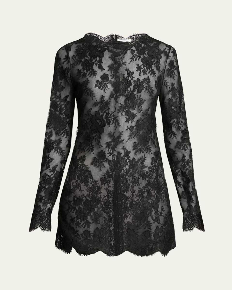 Sheer Floral Lace Scallop Mini Dress