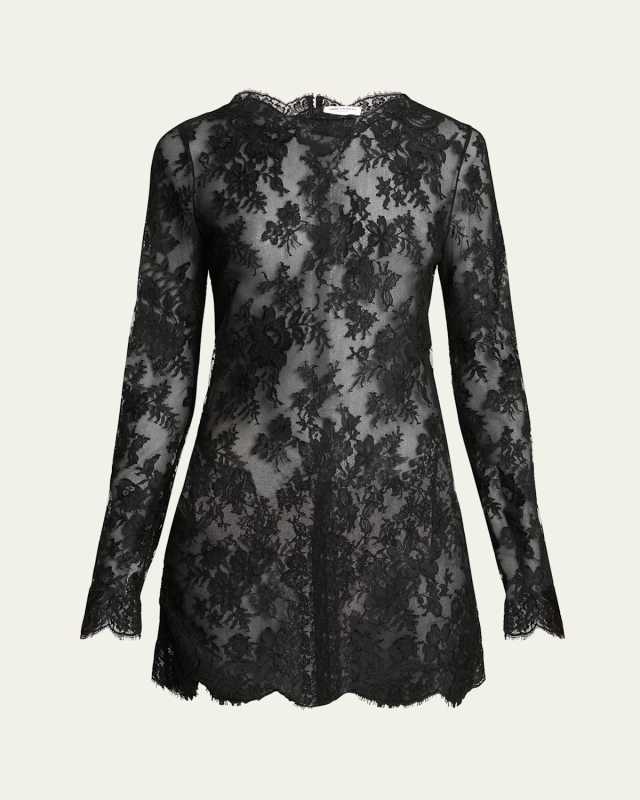 Sheer Floral Lace Scallop Mini Dress