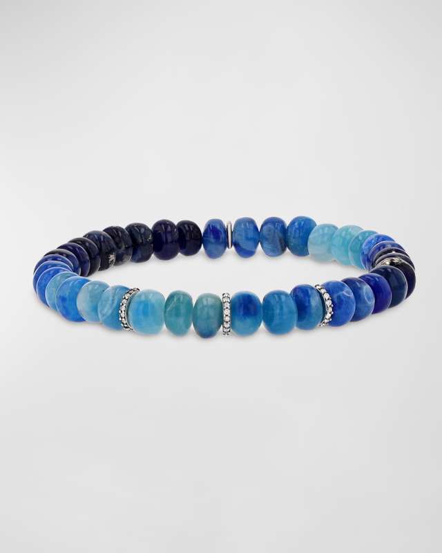 Afghanite 7mm Beaded Bracelet with 3 Pave Diamond Rondelles