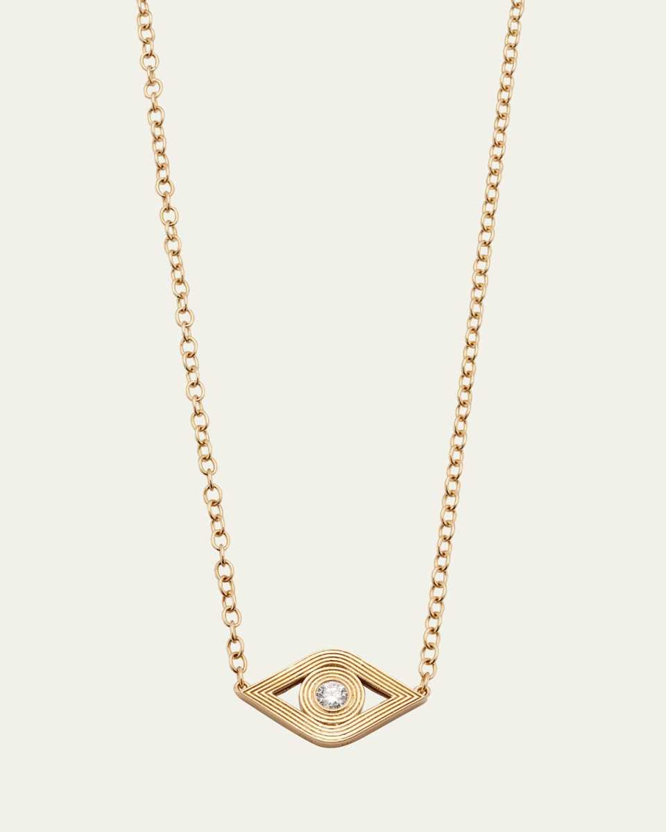14K Gold Chain Fluted Evil Eye Diamond Necklace