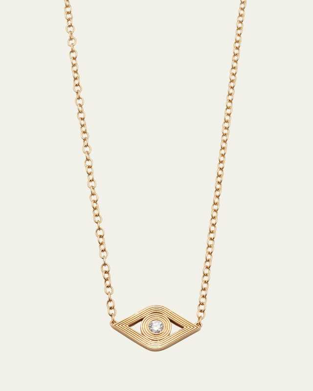 14K Gold Chain Fluted Evil Eye Diamond Necklace