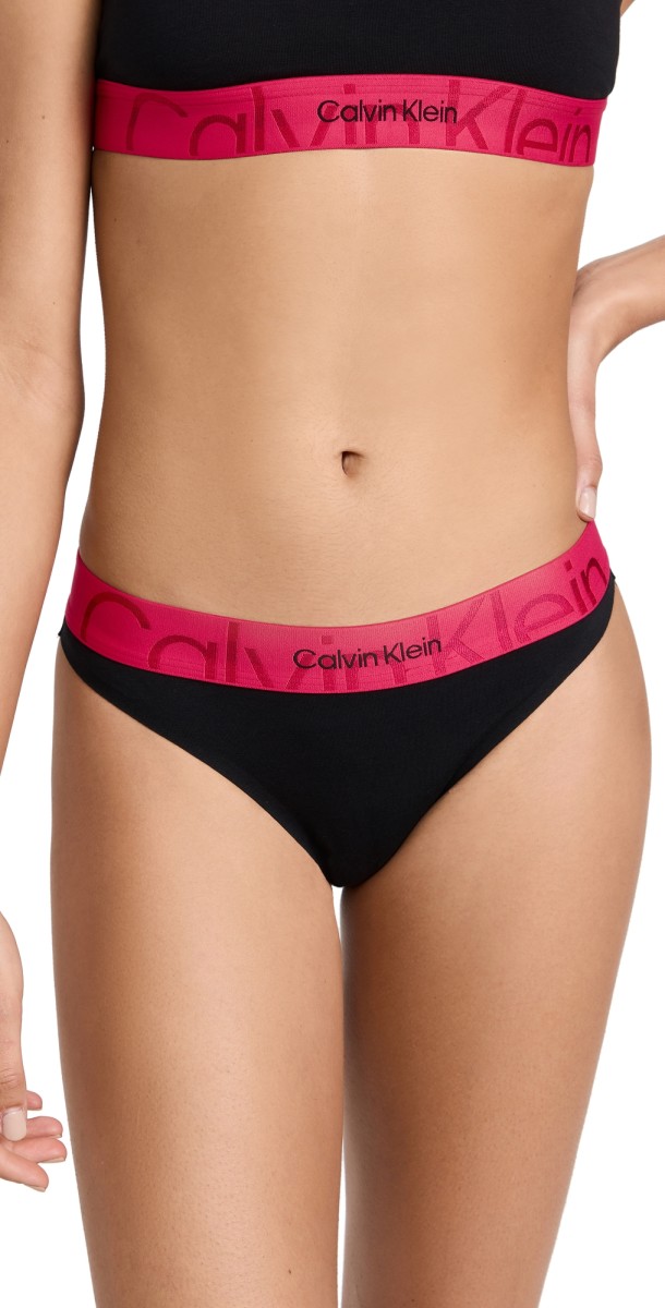 Calvin Klein Underwearonolith Cotton Thong Black w/Pink Splendorwb