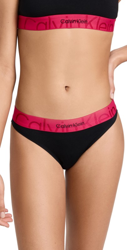 Calvin Klein Underwearonolith Cotton Thong Black w/Pink Splendorwb