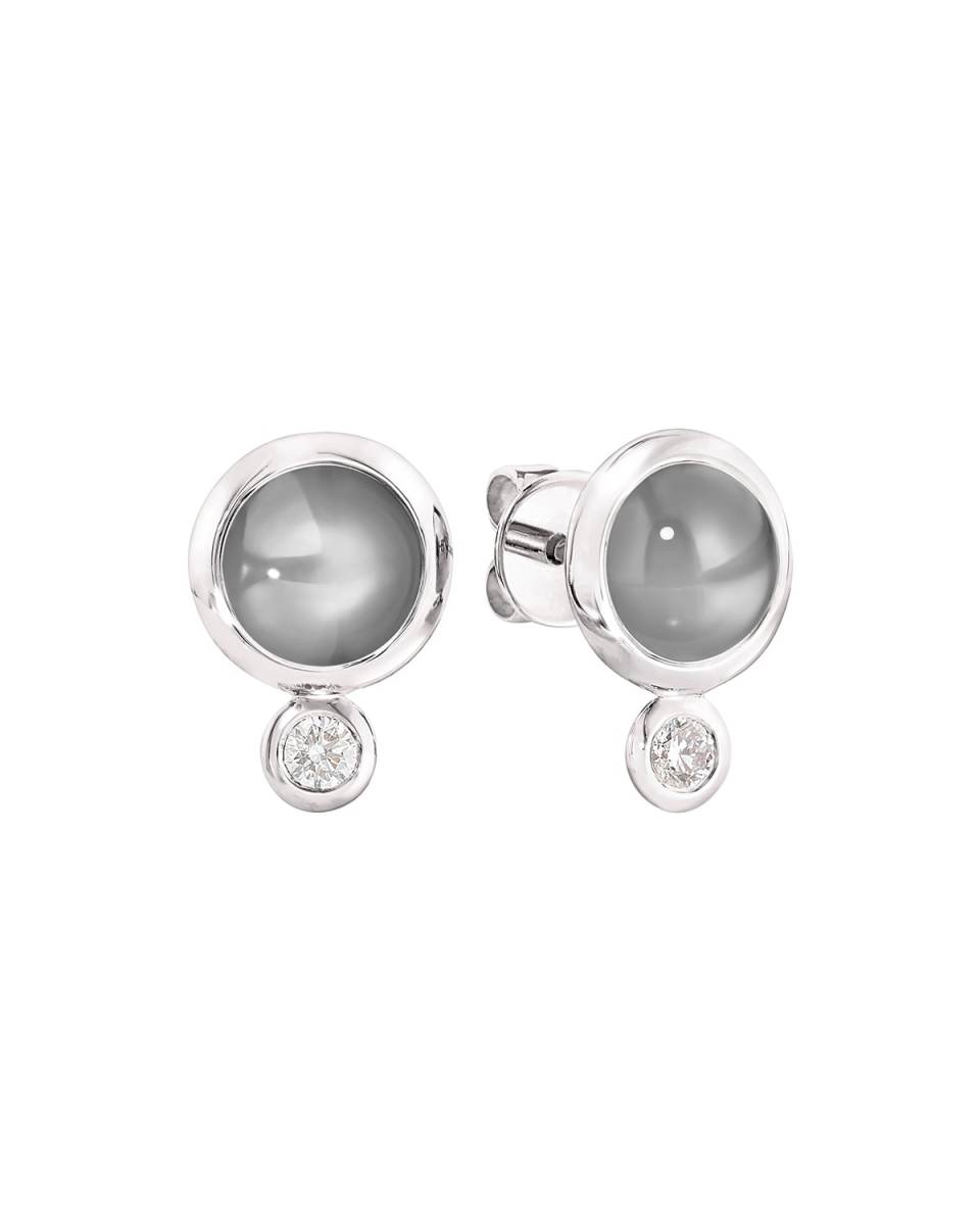 Bouton 18k White Gold Gray Moonstone/Diamond Post Earrings