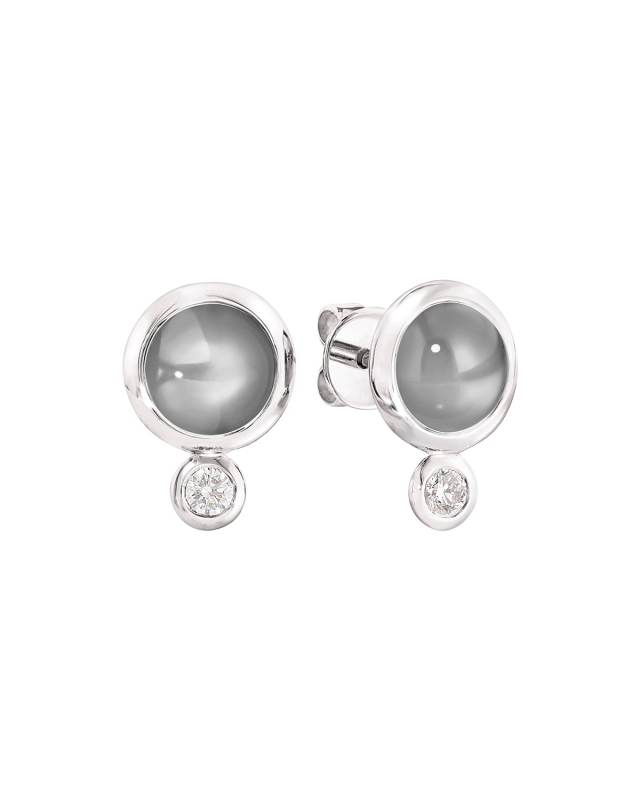 Bouton 18k White Gold Gray Moonstone/Diamond Post Earrings