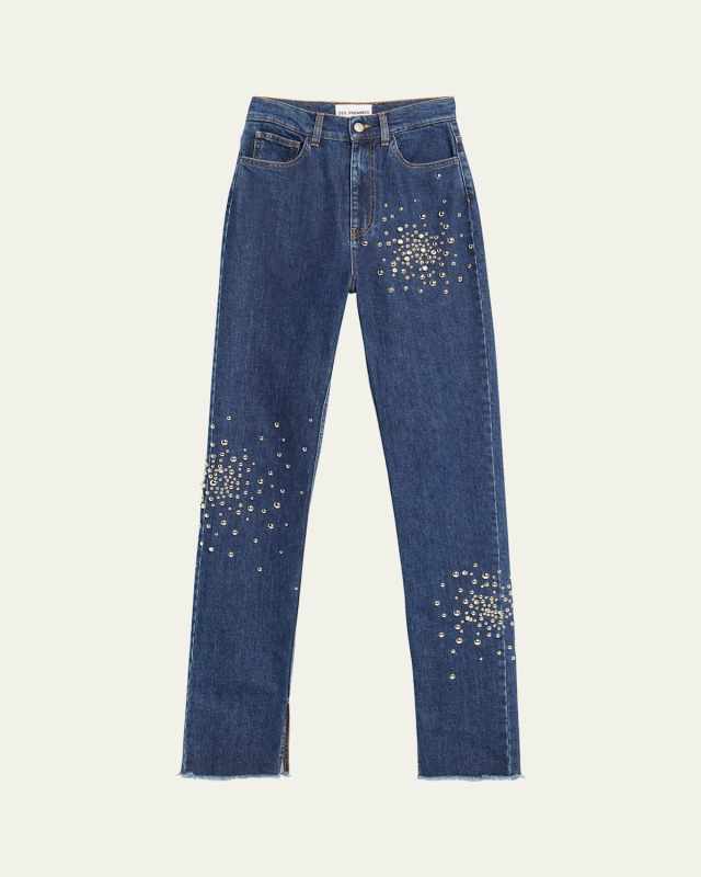 Embellished Skinny Side-Slit Jeans