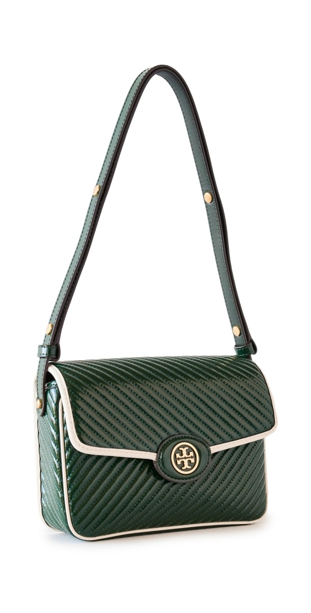 Tory Burch Robinson Puffy Patent Quilted Convertible Bag Pine Tree