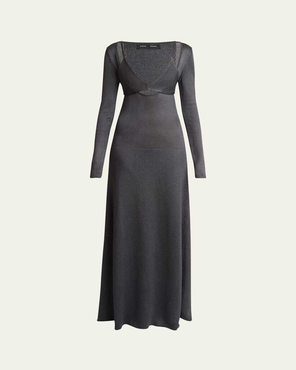 Nalani Deep V-Neck Lacquered Viscose Maxi Dress