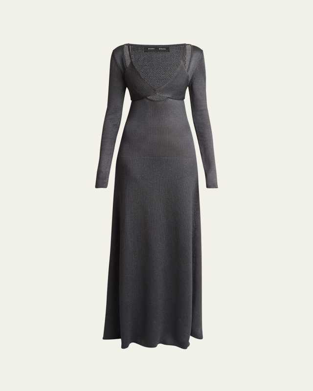 Nalani Deep V-Neck Lacquered Viscose Maxi Dress