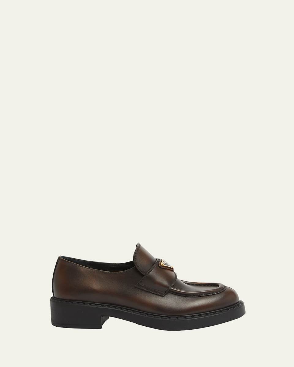 Brushed Leather Chunky Slip-On Loafers