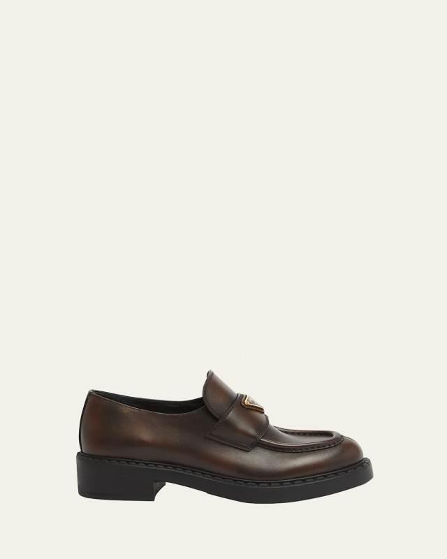 Brushed Leather Chunky Slip-On Loafers