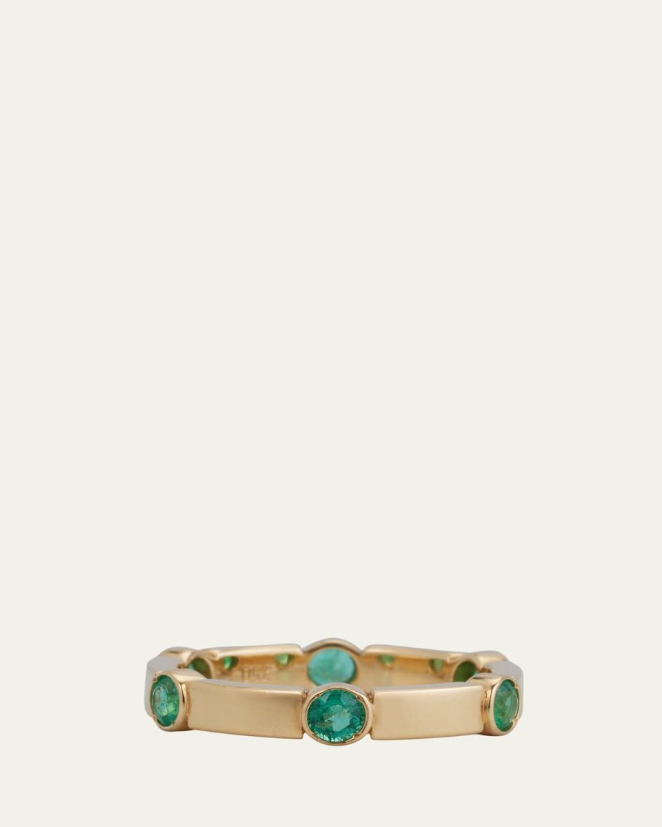 18K Yellow Gold Stepping Stones Stream Ring with Emeralds