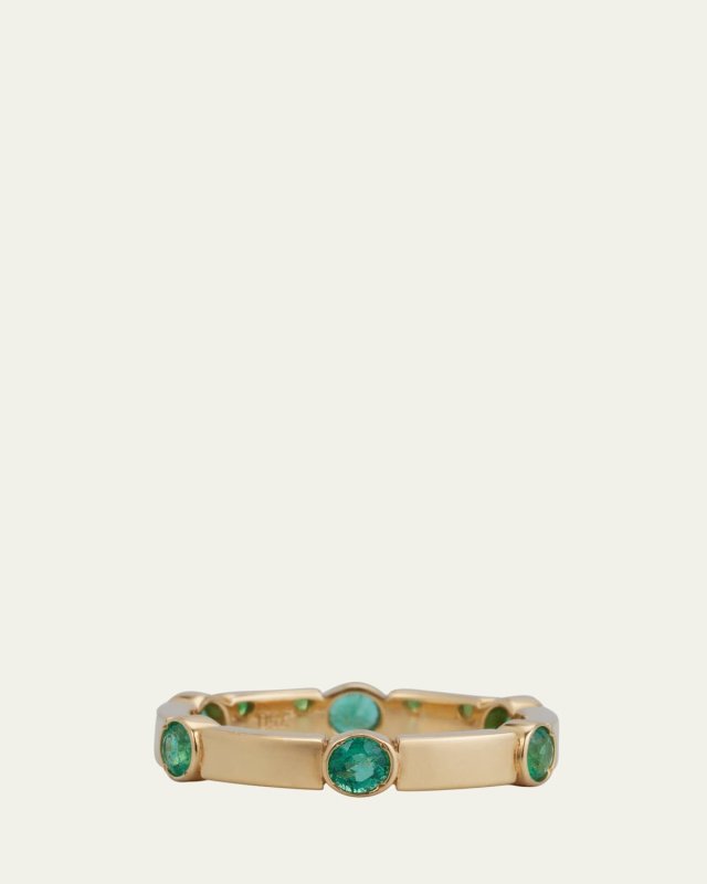 18K Yellow Gold Stepping Stones Stream Ring with Emeralds