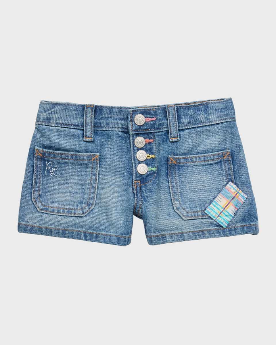 Girl's Patchwork Rigid Denim Shorts, Size 7-16