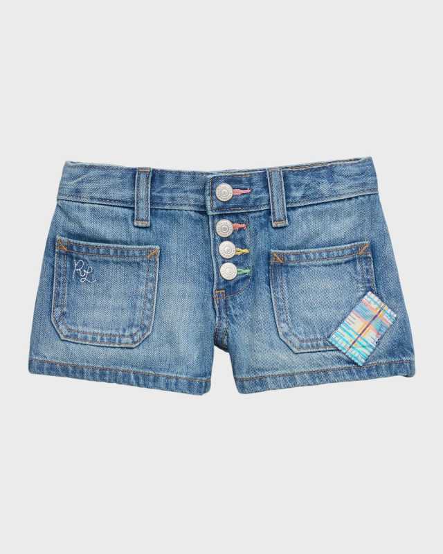Girl's Patchwork Rigid Denim Shorts, Size 7-16
