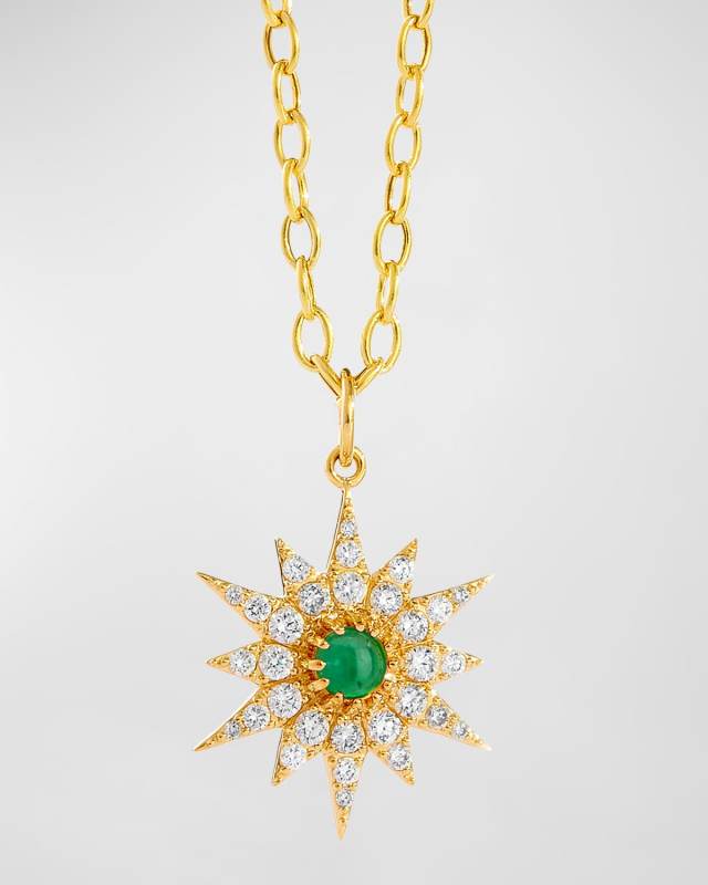 18K Yellow Gold Cosmic Starburst Pendant Necklace with Stone and Diamonds