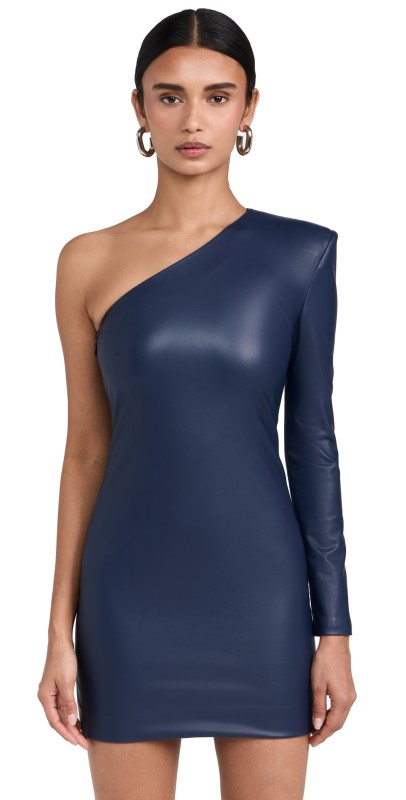 LAPOINTE Stretch Faux Leather One Shoulder Dress Ink