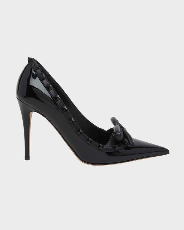 Rockstud Patent Bow Stiletto Pumps