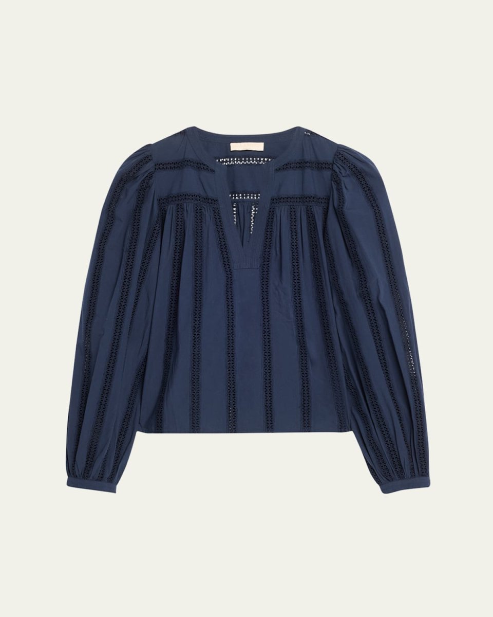 Rowan Embroidered Cotton Puff-Sleeve Blouse