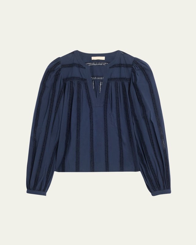 Rowan Embroidered Cotton Puff-Sleeve Blouse