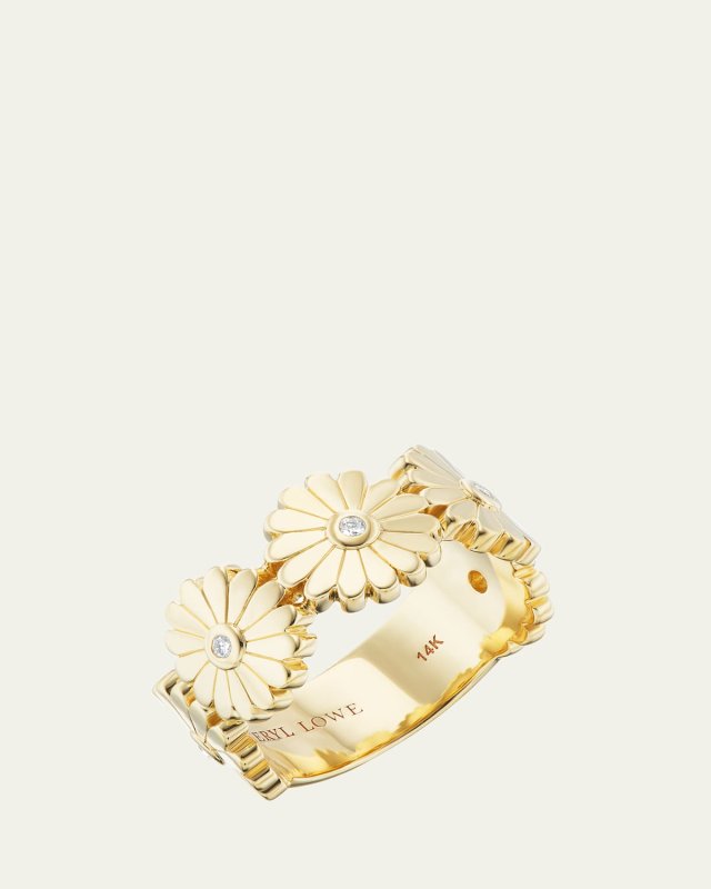 14K Daisy Ring with Diamond Bezels