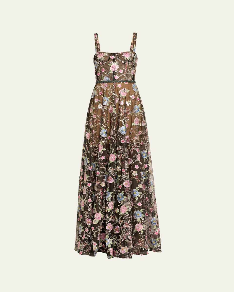 Midnight Embroidered Bead & Sequin Gown