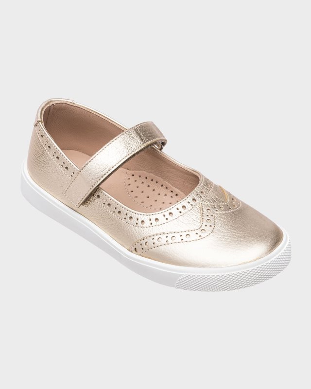 Girl's Metallic Leather Mary Jane Sneakers, Baby/Toddler/Kids
