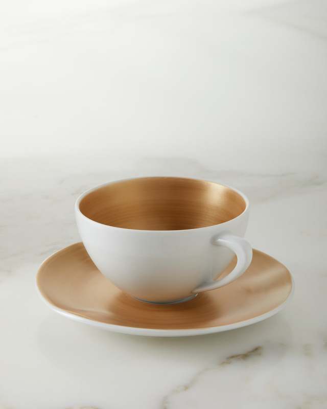 Brushstroke Gold Teacup and Saucers, Set of 4