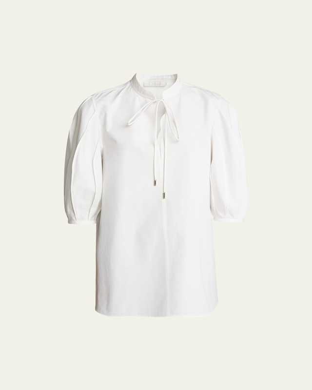 Organic Cotton Poplin Top with Tie Neckline