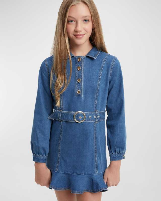Girl's Naida Denim Belted Dress, Size 4-