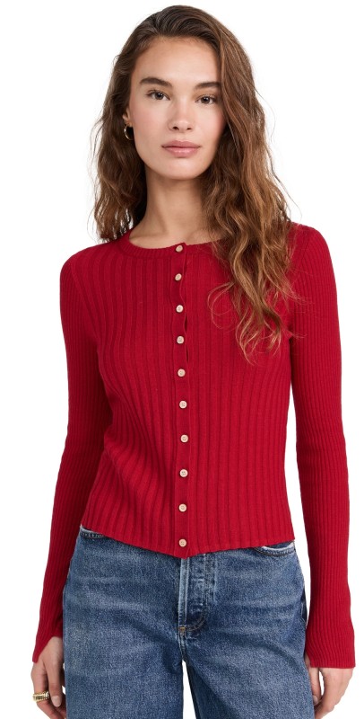 Alex Mill KB Ribbed Cardigan Crimson
