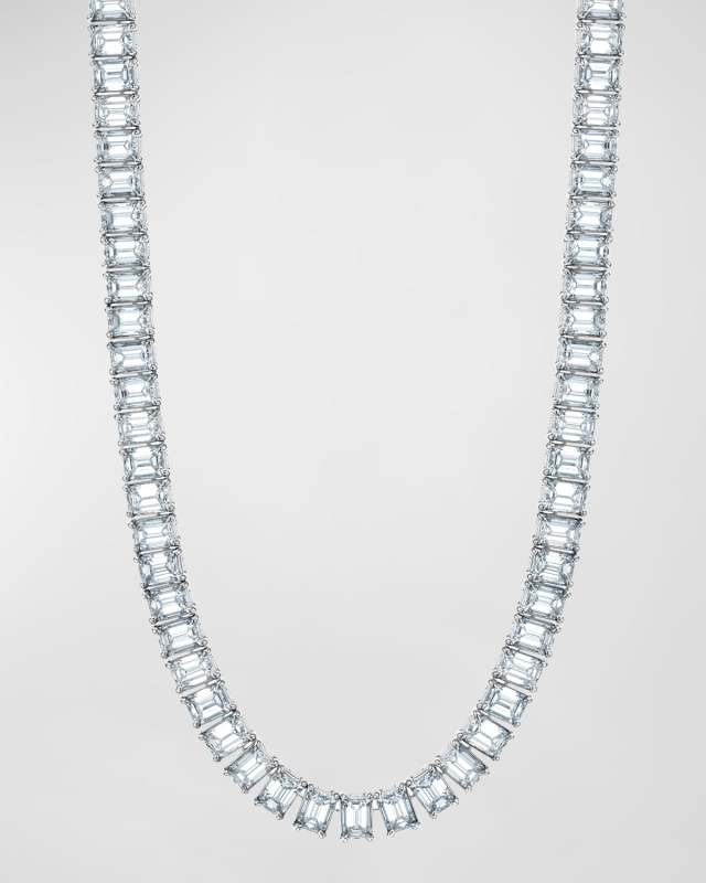 18K Gold 16" Platinum North South Prong Set Emerald-Cut Diamond Necklace, 29.25tcw