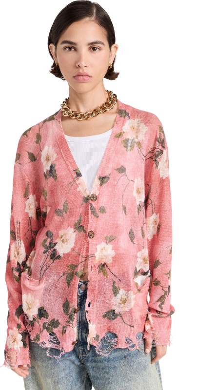 R13 Boyfriend Cardigan Red Floral