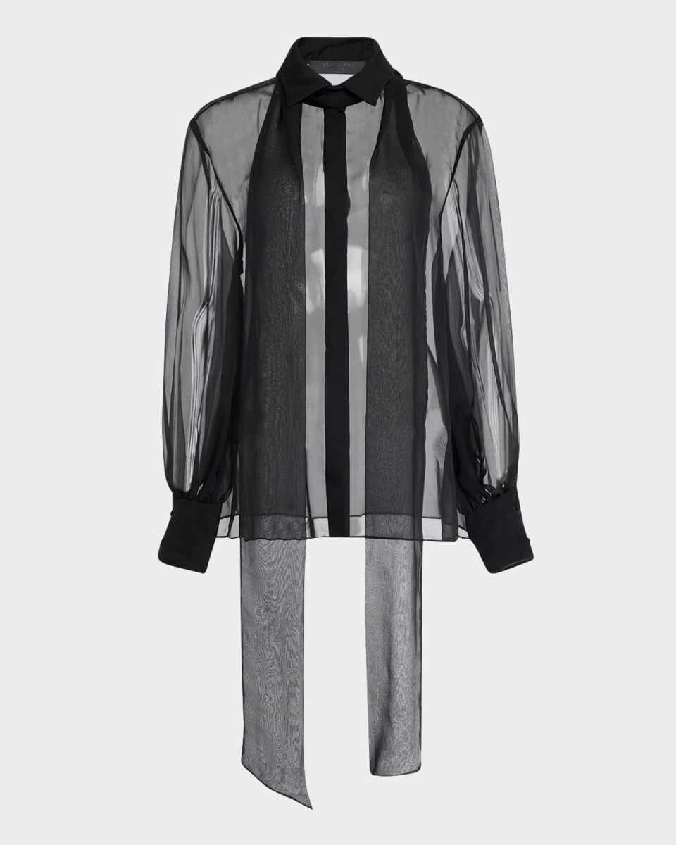 Neck Scarf Long-Sleeve Sheer Blouse