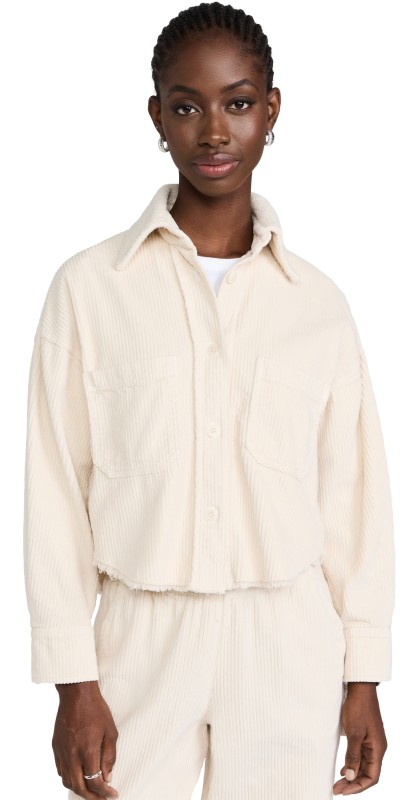 Les Tien Coopa Corduroy Crop Button Up Top Ivory