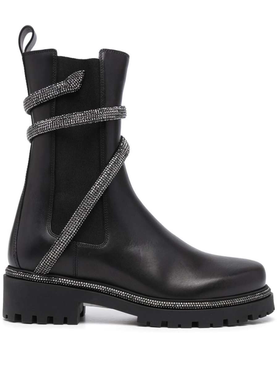 snake-embellished leather ankle boots