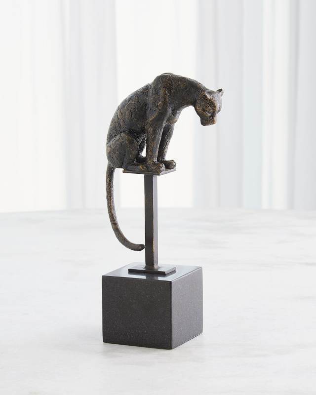 Perched Jaguar on Stand Sculpture, Bronze