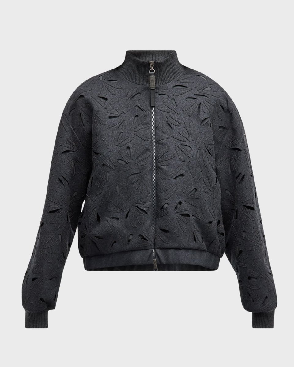 Laser-Cut Floral Bomber Jacket