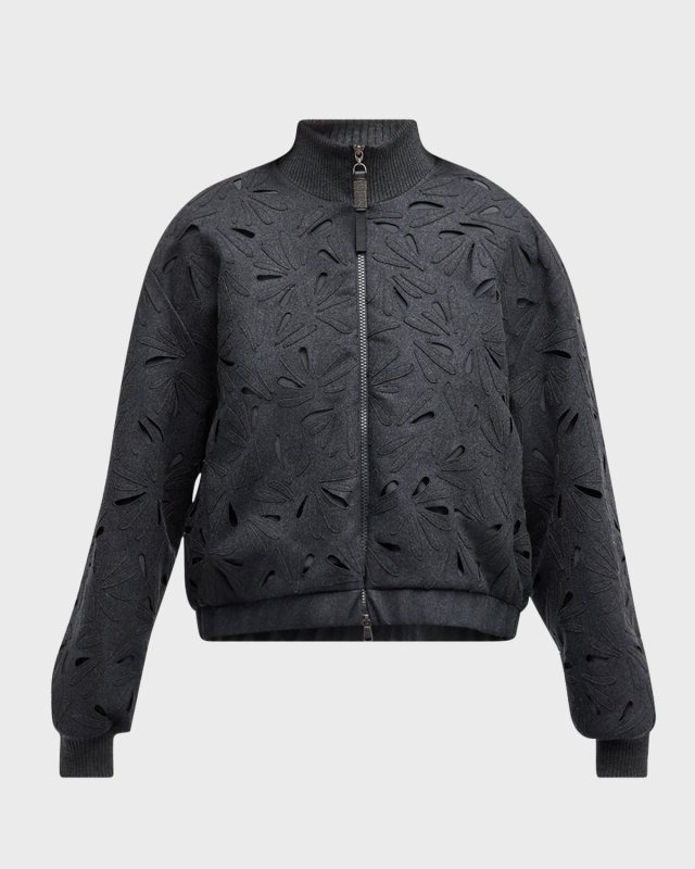 Laser-Cut Floral Bomber Jacket