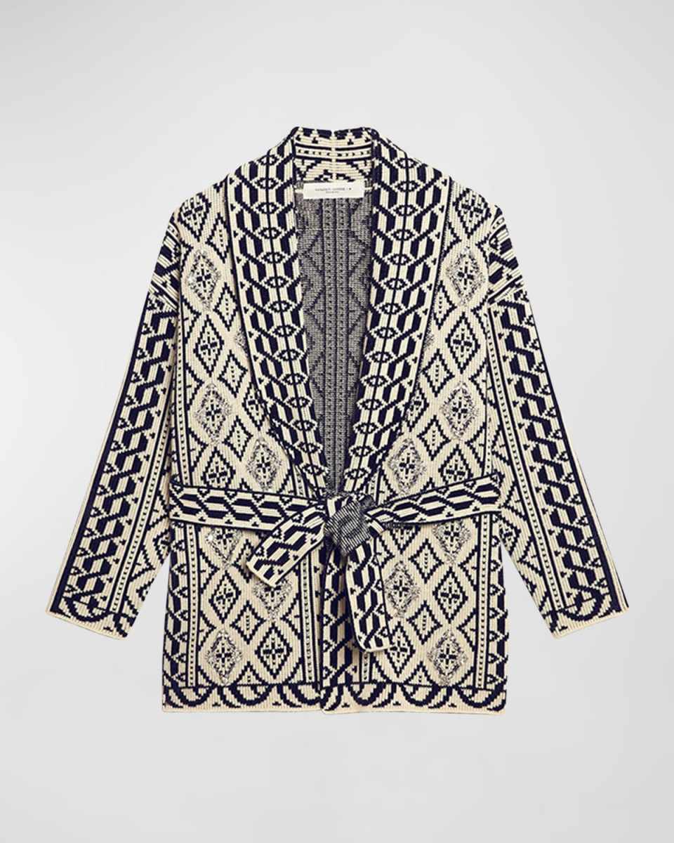 Journey Belted Bicolor Jacquard Cardigan