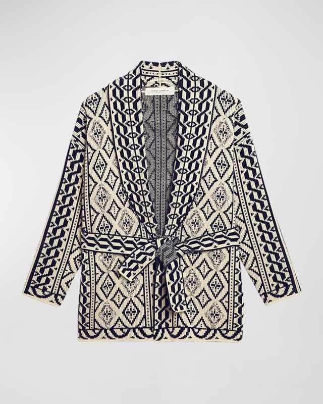 Journey Belted Bicolor Jacquard Cardigan