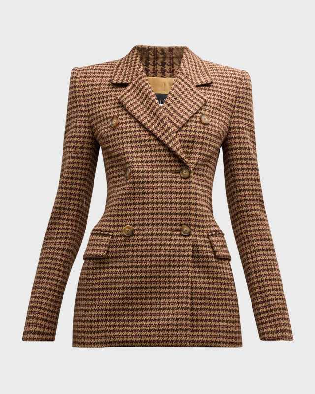 Houndstooth Double-Breasted Slim Wool Jacket