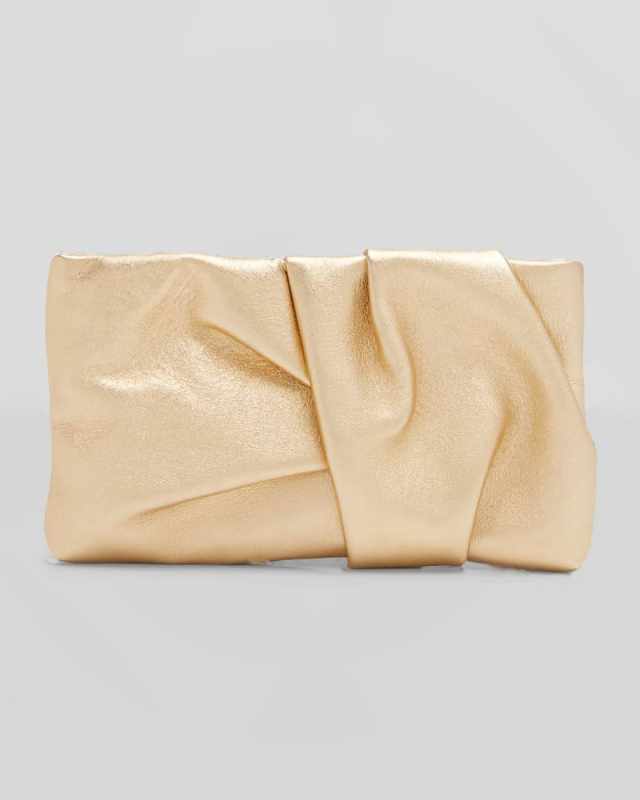 Bonny Ruched Metallic Leather Clutch Bag